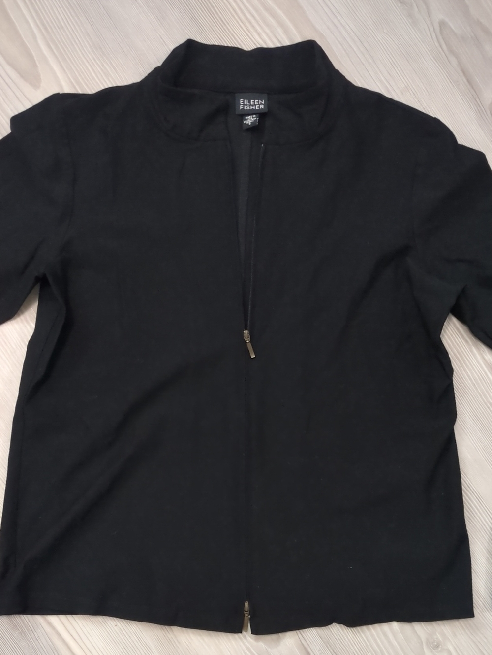 Eileen Fisher Black Zip-Front Jacket Double Zipper S Lightweight Simple Sleek